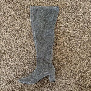 🆕Women's Silver Synthetic Thigh High Pointy-toe Shiny Dressy Over The Knee Boot
